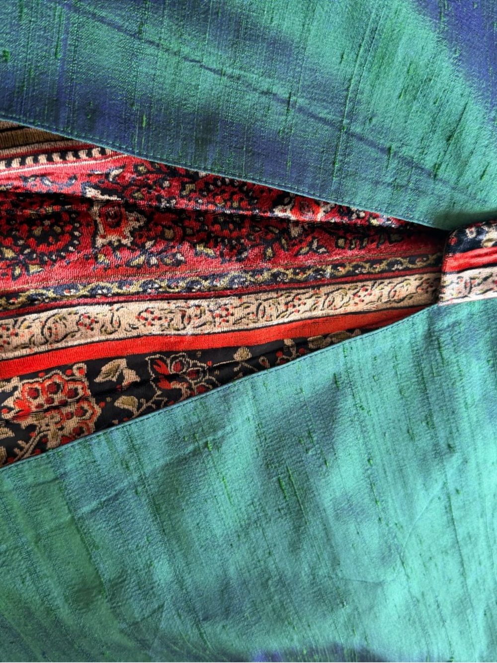 Gianfranco Ferre Teal silk Green and Burgundy Wrap-Detail A-Line Skirt - Picture 4 of 5